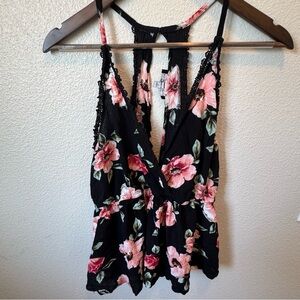 Kendall & Kylie Black Pink Tie Front Ruffled Tank Top